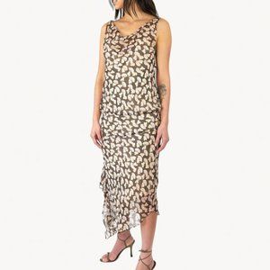 Diane von Furstenberg Fan Print Boat Neck Semi-Sheer Asymmetrical Dress vintage